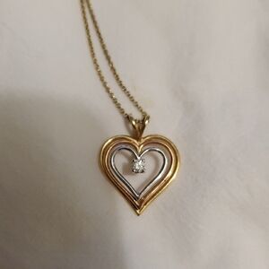 TriColor Gold Heart with Diamond On Chain